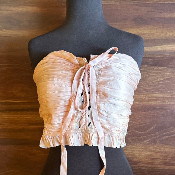 FREE PEOPLE Pink Peach Strapless Corset Crop Top Size Medium - Picture 2 of 8